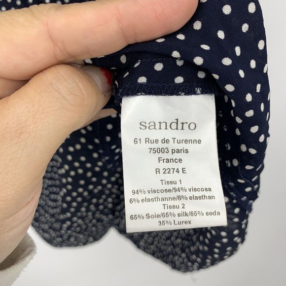 Sandro 2 Long Sleeve V Neck Mini Dress Pockets Polka Dot Medium Roll Sleeve - Picture 3 of 16